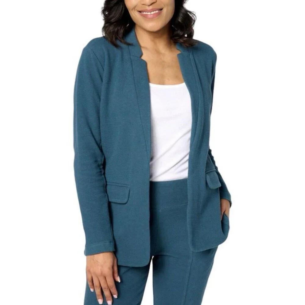 zuda Textured Ponte Blazer W/ Notched Collar Horizon Blue XL Work Office Stretch